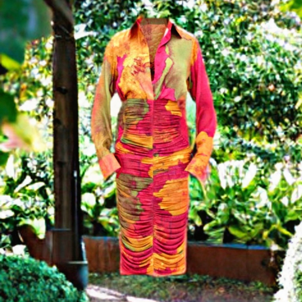 NWT Andrea Iyamah Taka Ruched Mesh Midi Skirt ERO-II Print Red Orange Size Small - Picture 4 of 12
